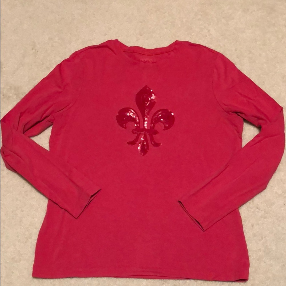 TALBOTS- Coral Fleur De Lis Long Sleeve Tee